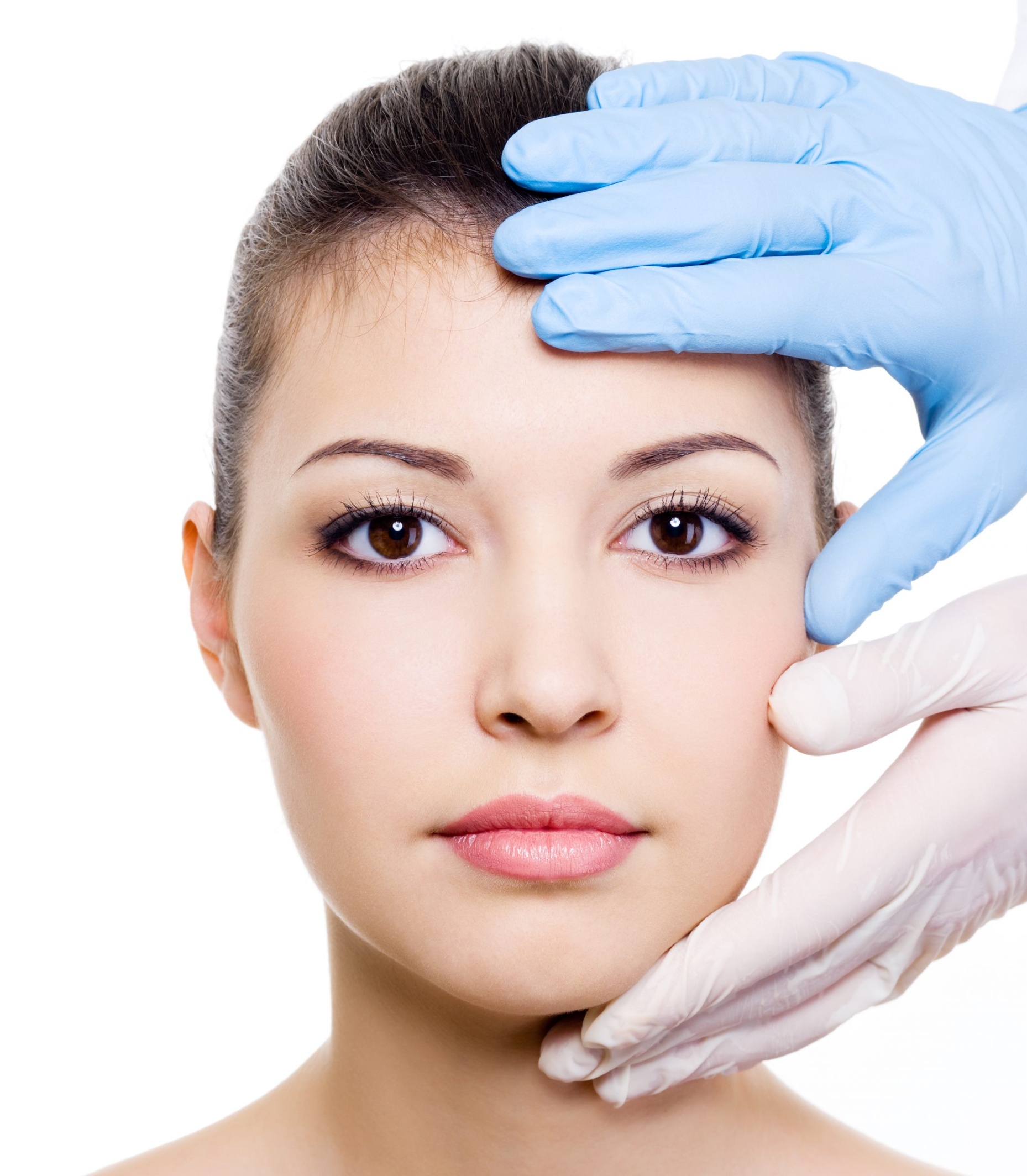Beauty treatment of the beautiful woman face - on a white background
